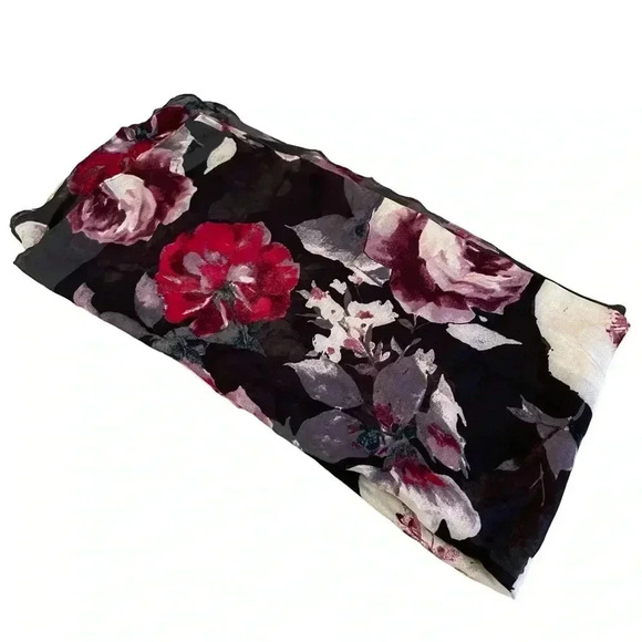 J. Jill Floral Scarf Black Red White Viscose Rayon Stretch Lightweight Stretch - Picture 4 of 8